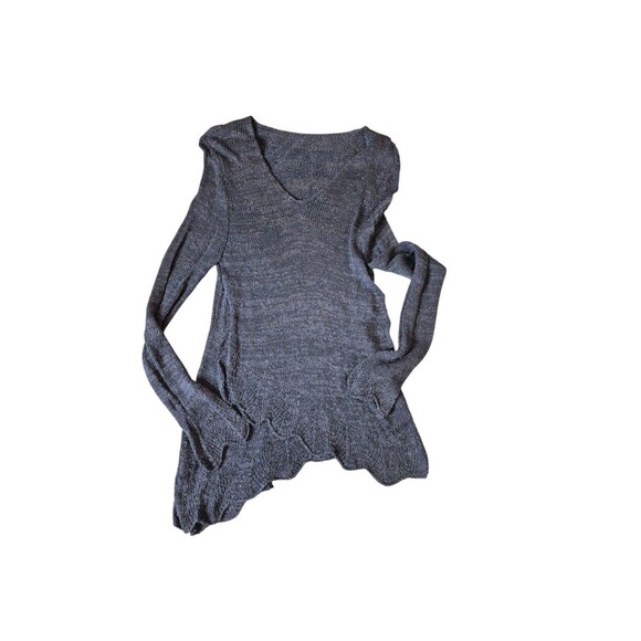 Eileen Fisher Vintage Sweater Layered Asymmetric Sweater Vneck Bluegray Sz M/L - Picture 6 of 8